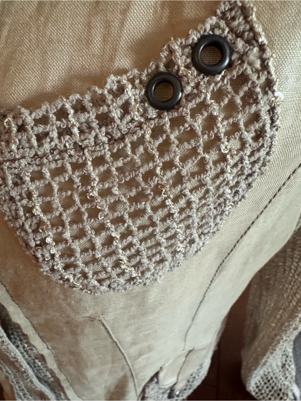 Women's Lightweight Hooded vintage linen Jacket in Tan with metallic detail - Picture 6 of 6